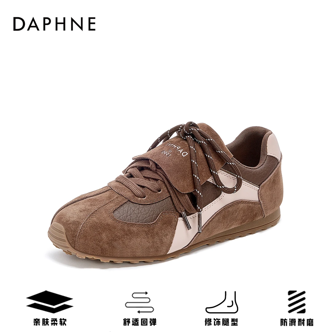 达芙妮品牌正品复古平底休闲鞋2025软底舒适百搭不累脚系带阿甘鞋