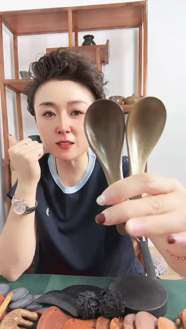 砭石砭石粉五色土柴烧勺子