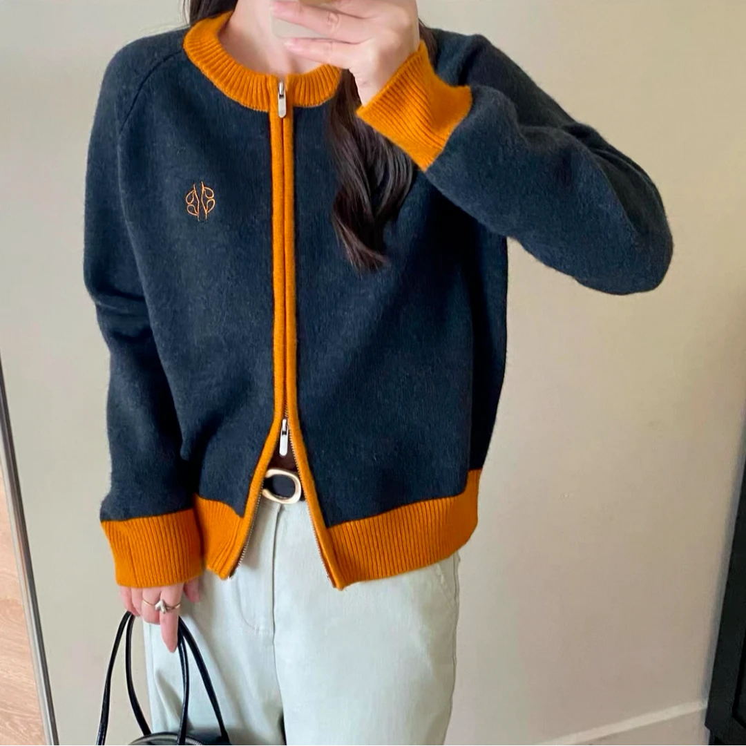 A137春季外搭小个子短款针织毛衣开衫女2025新款外套春秋外穿拉链