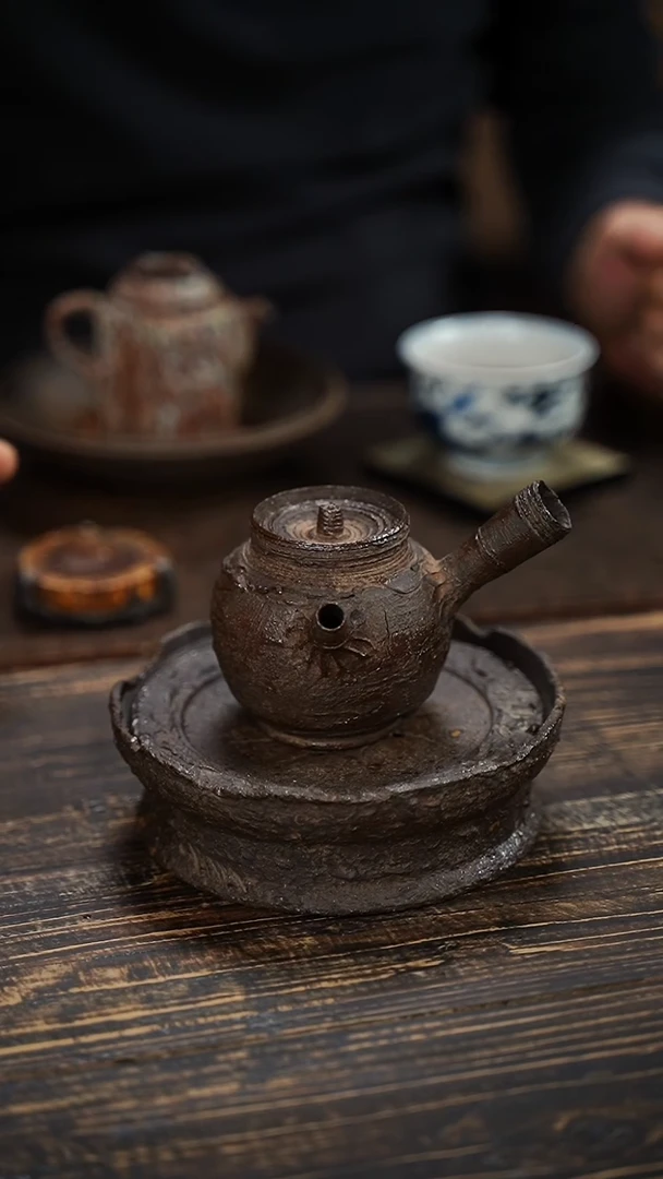 全手工制作 重工 南蛮 爆裂纹 重肌理  侧把壶 150cc