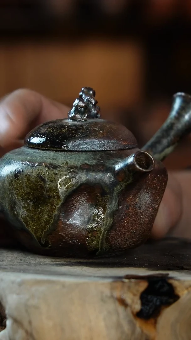 紫砂全手工侧把手捏柿园