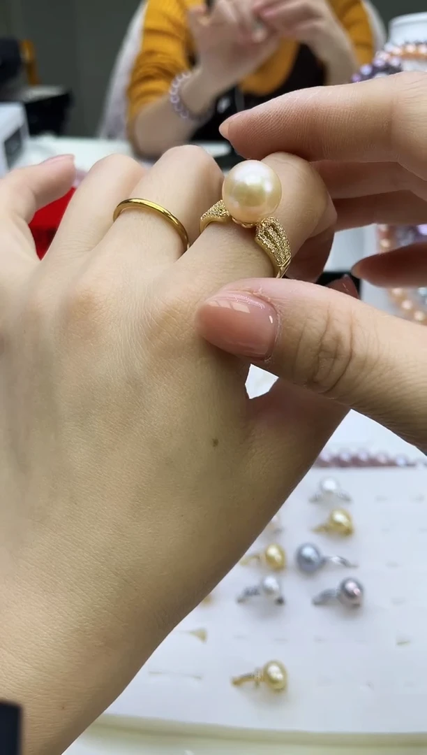 未镶嵌戒指淡水珍珠中国红戒指