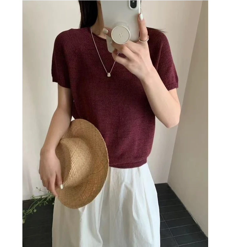 【一线成衣】线下128！乌梅子酱莱赛尔和纸纱薄款套头针织衫上衣