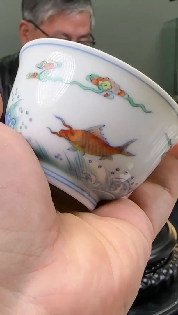 陶摆件斗彩主人杯