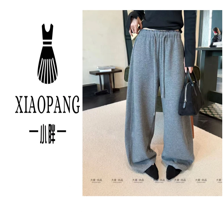 【小胖家】8909高腰抽绳弯刀秋冬休闲裤