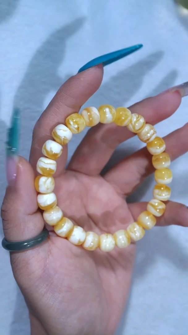 手链琥珀未镶嵌收藏级9.5mm金瓷白虎皮纹妖花