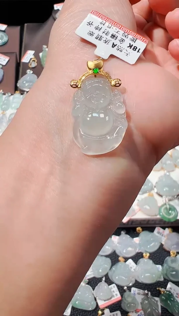 【闪购商品】翡翠吊坠(不含链)18K金镶嵌财神爷吊坠979