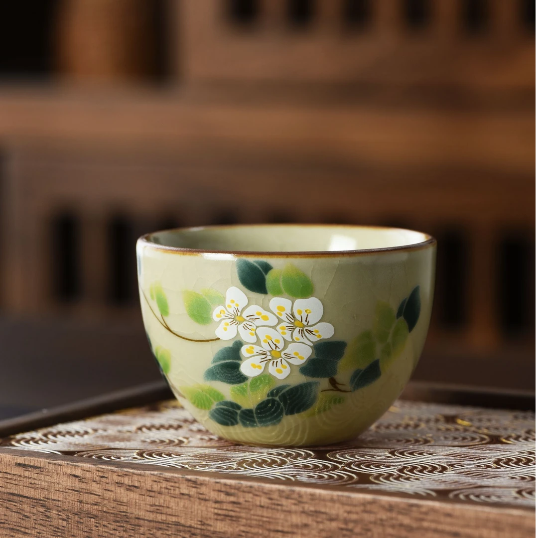 岑汝陶瓷黄汝复古开片可养茶杯品茗杯50毫升