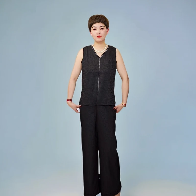 202500026秋季宽肩外穿纯色百搭理感撞色背心V领