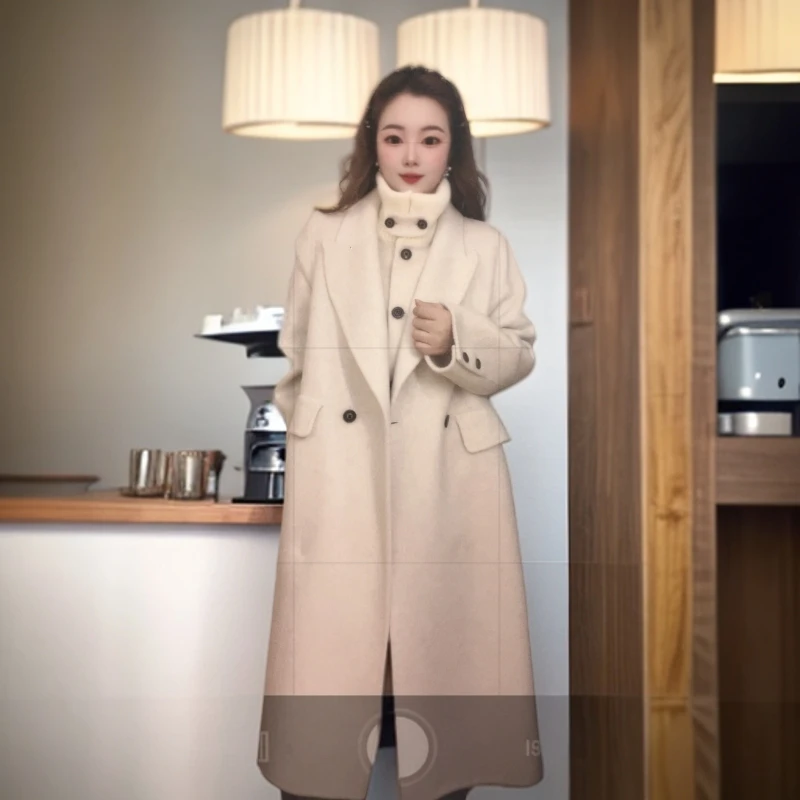 韩系双面羊毛大衣长款显瘦女士百搭气质款两件套高贵气质新款