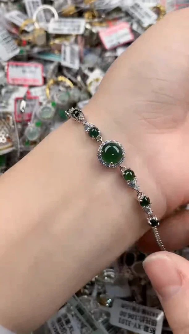 银S925镶嵌戒指翡翠666   2