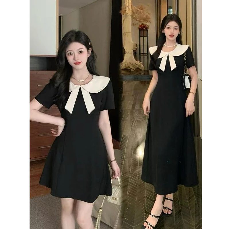 2025夏季大码女装书香门第新款时尚气质显瘦轻奢蝴蝶领连衣裙1610