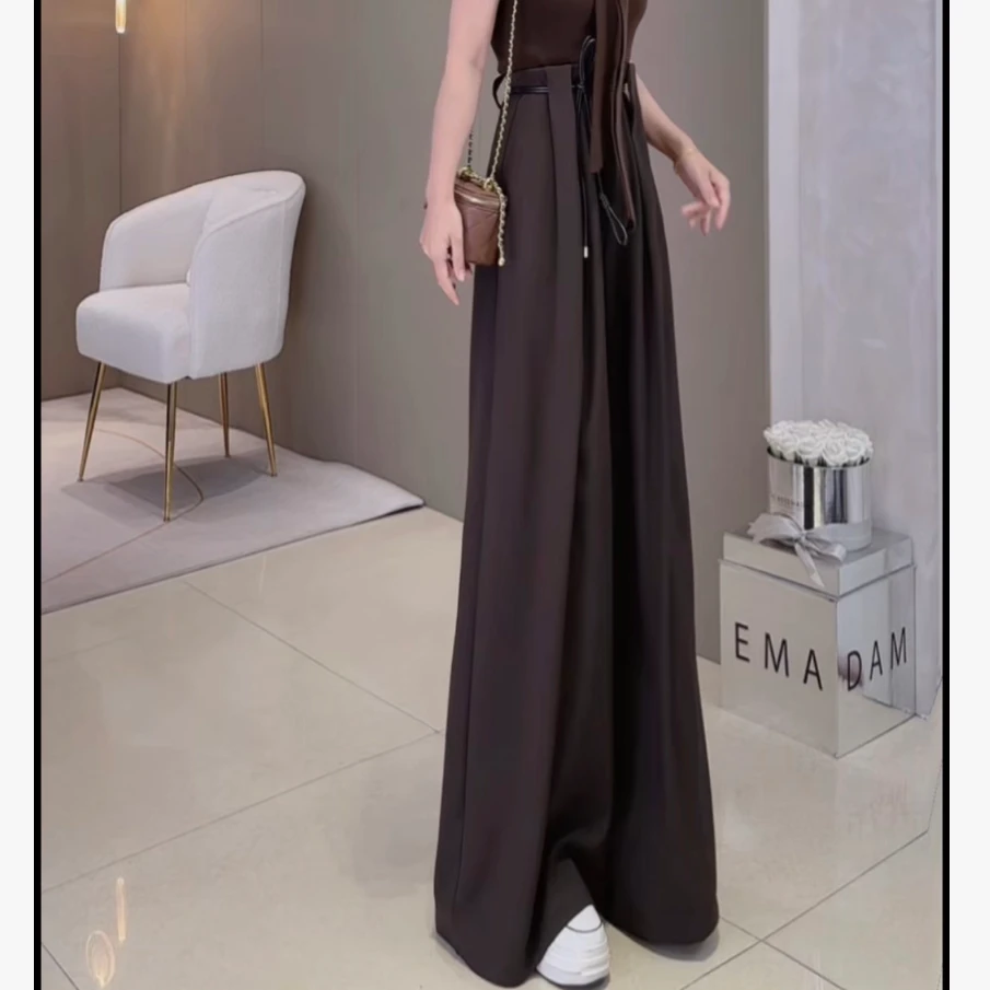 【橙子定制】新款时尚设计款气质显瘦抽绳阔腿裤#7789