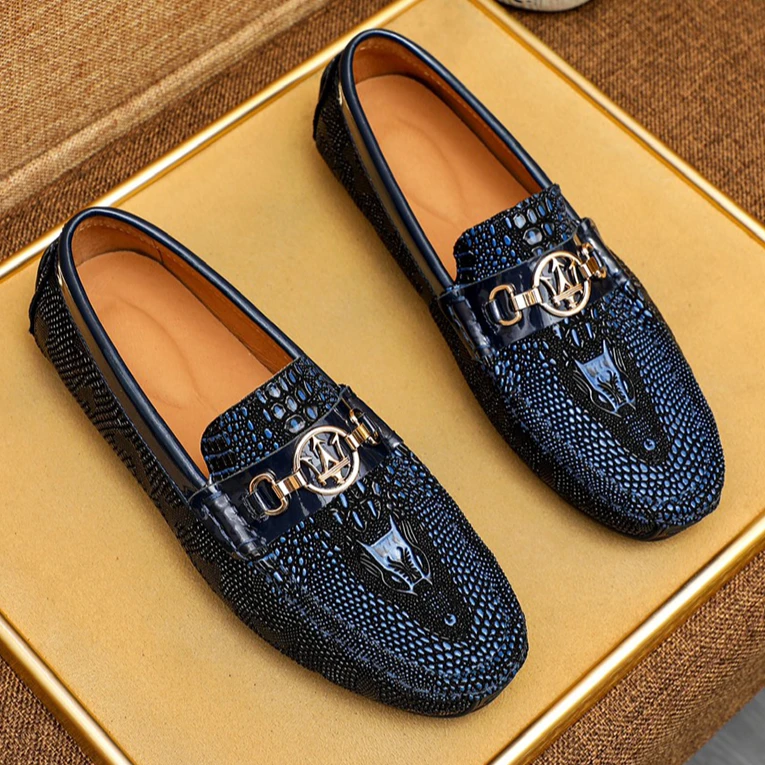 20252男士新款鳄鱼纹豆豆鞋真皮低帮软底套脚驾车鞋英伦风乐福鞋