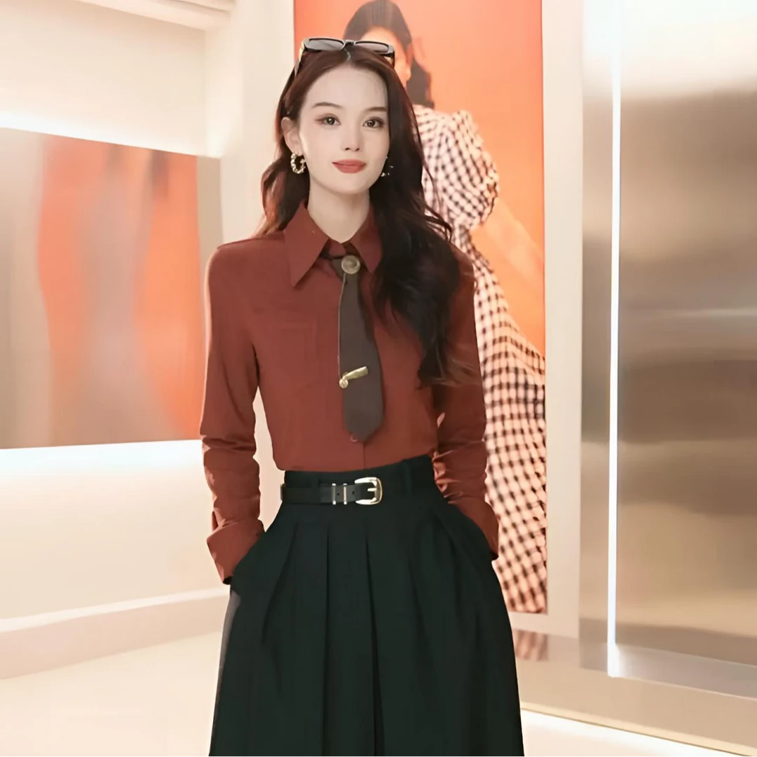 哥弟春夏季上衣通勤长袖纯色修身显瘦亲肤外穿衬衫女1301044