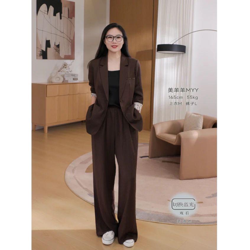 WMRJ【撞色麻西装】袖口撞色百搭高级西服外套显瘦透气舒适春秋气质