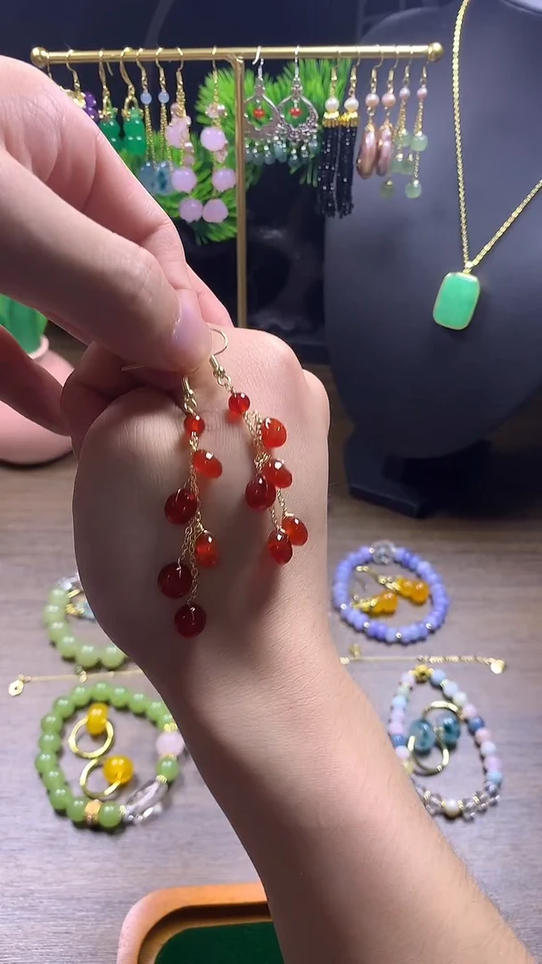 玛瑙/玉髓耳饰银S925镶嵌160