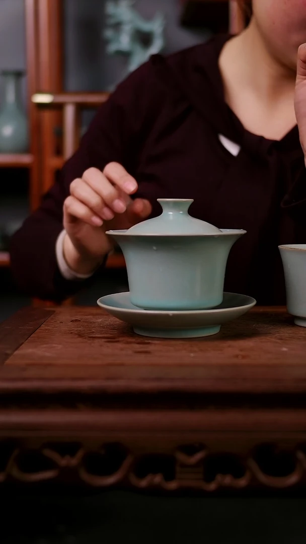 盖碗陶青霁汝窑仿古釉