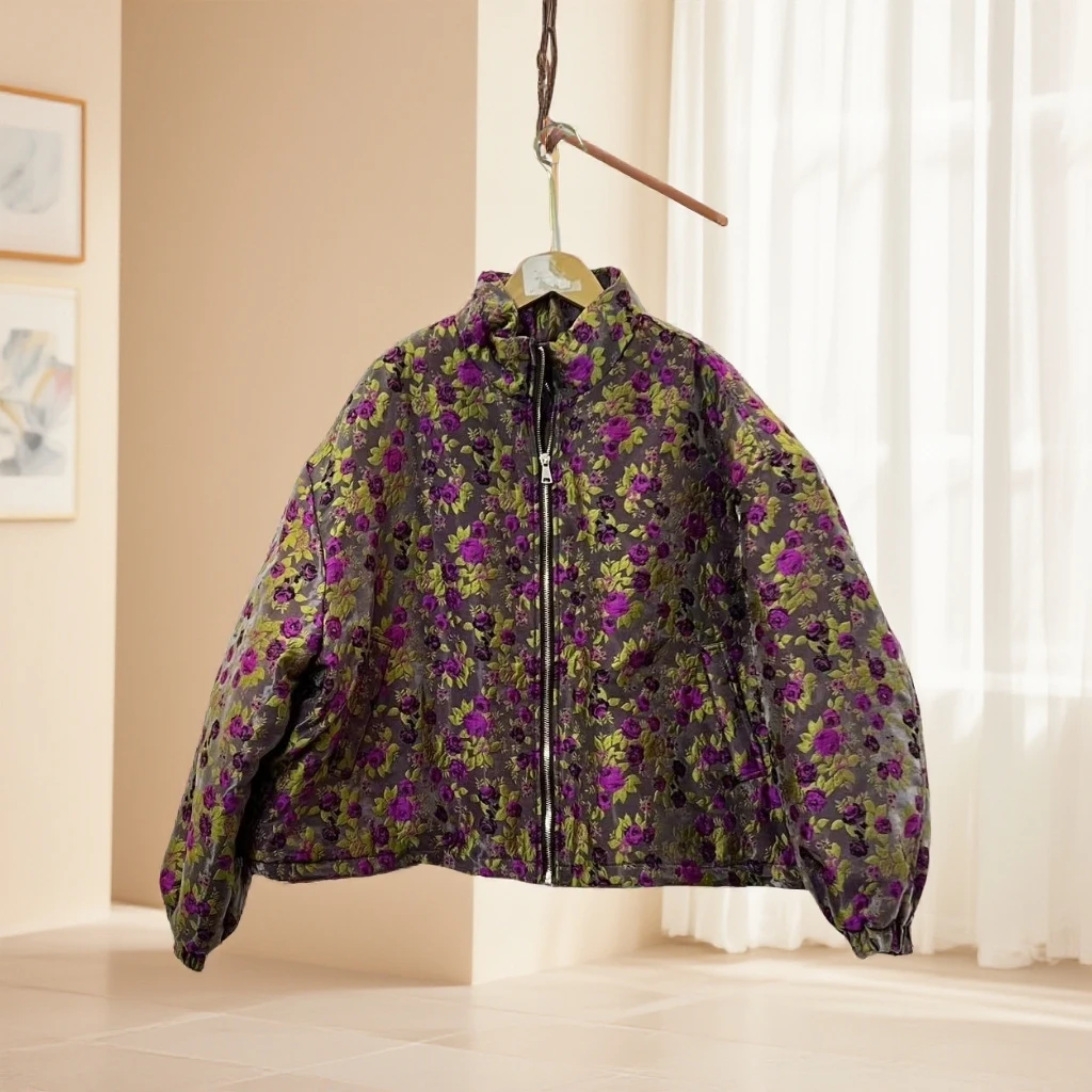 1708紫檀花外套妈妈装高贵新款妈妈装洋气收腰过膝法式