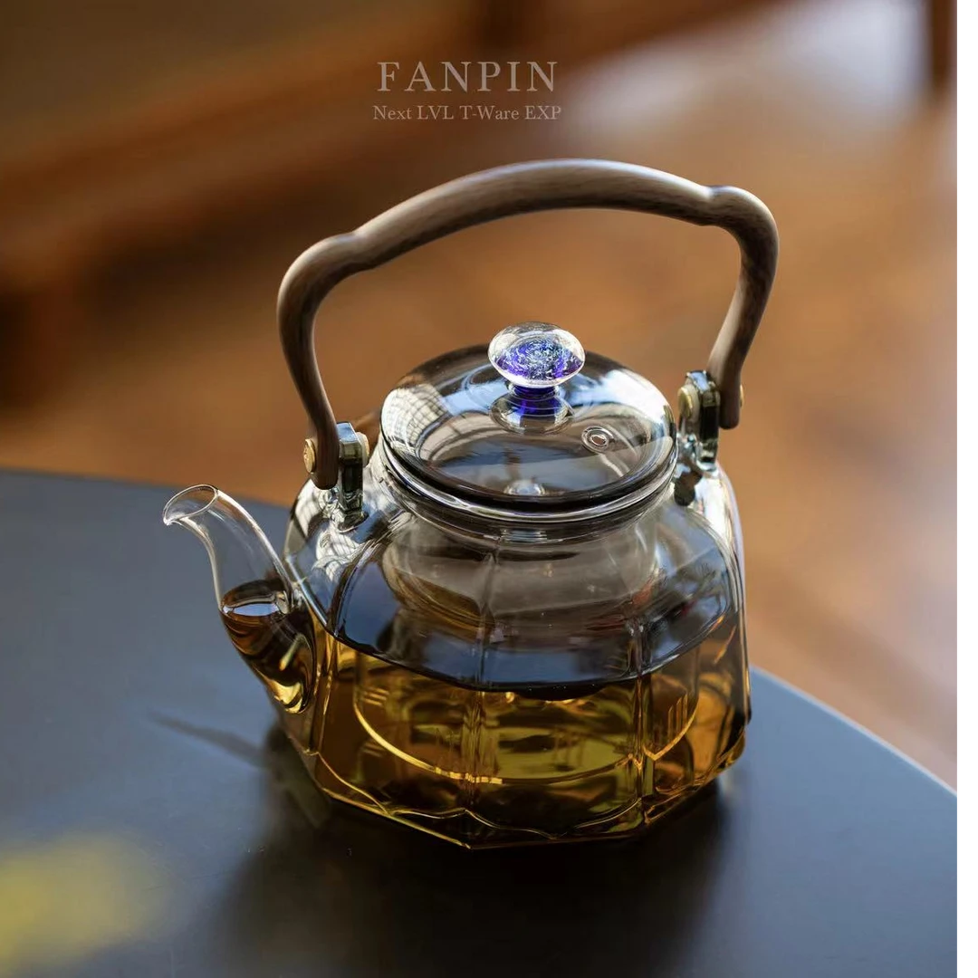 高硼硅玻璃高级灰莲花煮茶壶双内胆