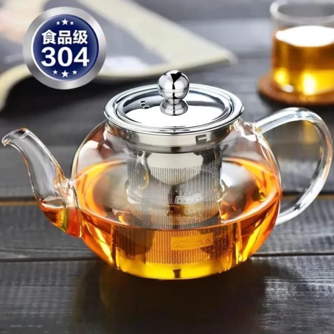 超厚防爆高硼硅耐热玻璃茶壶家用泡茶苹果壶茶水分离花茶壶煮茶壶
