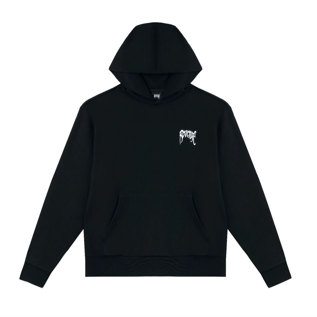 REVENGE BASIC EMBROIDERED HOODIE BLACK 印花连帽卫衣黑色