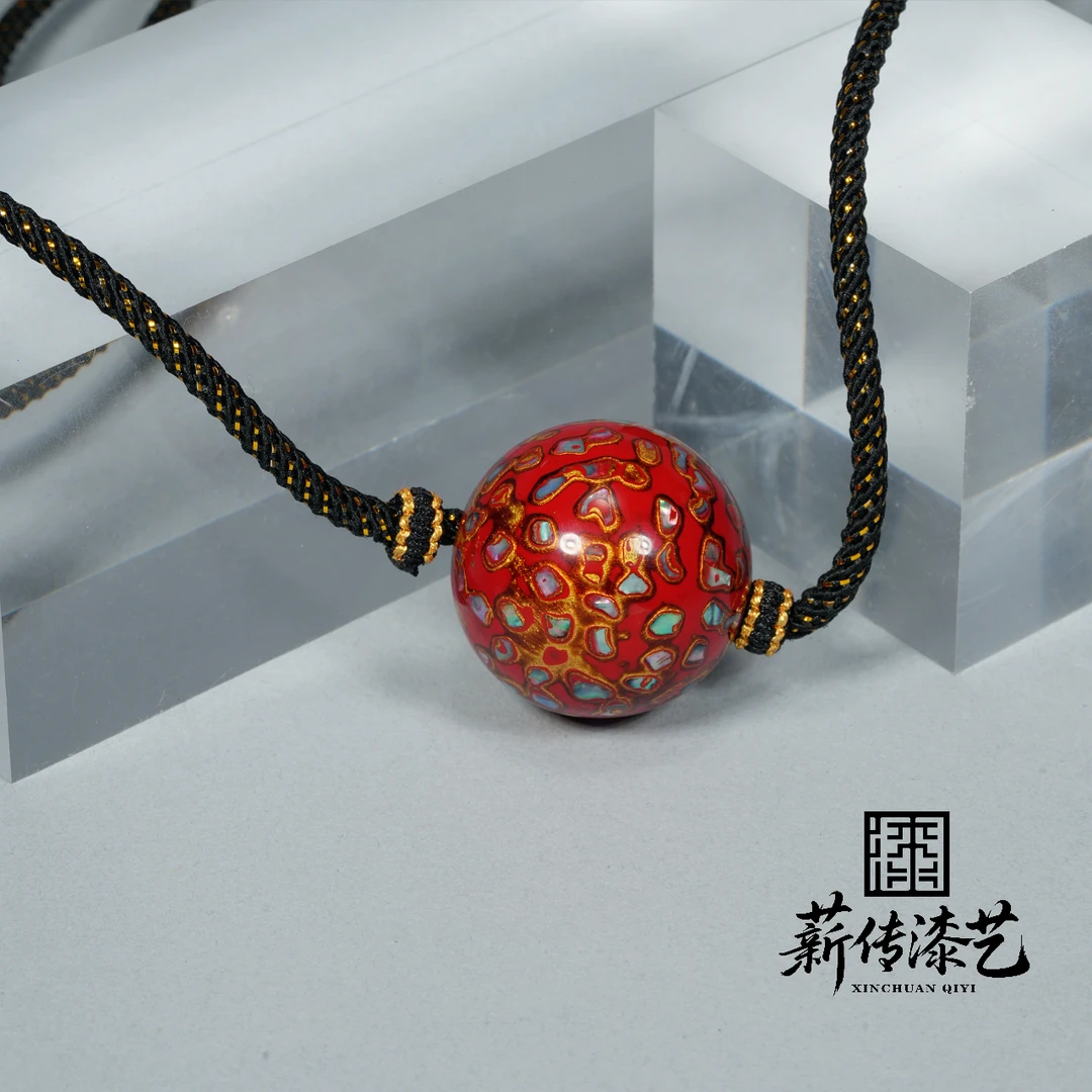 【薪传漆艺】非遗大漆 红金单珠吊坠 293XC0