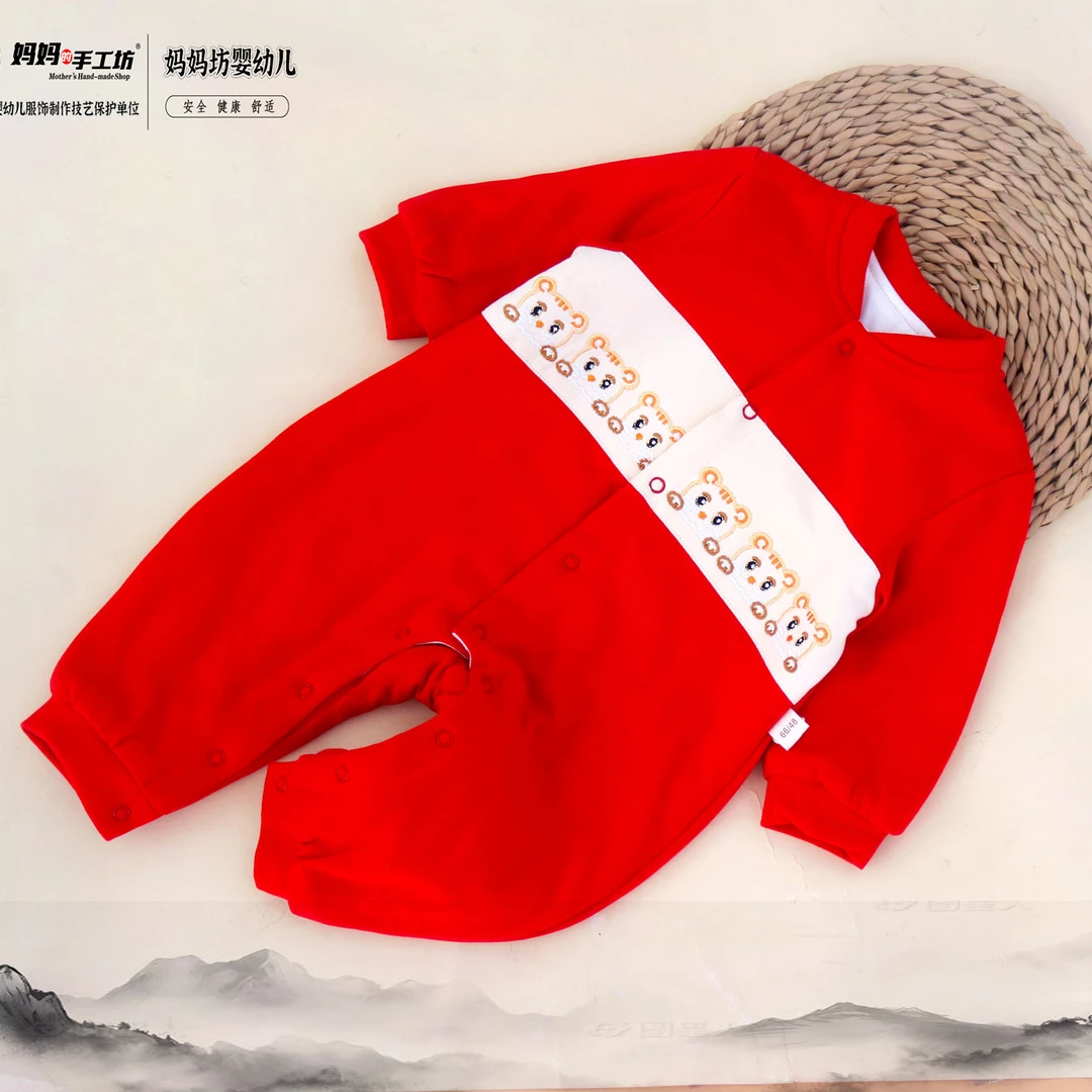 妈妈的手工坊爬服秋冬连体衣A类哈衣女春秋单排扣长袖传统（萌虎）