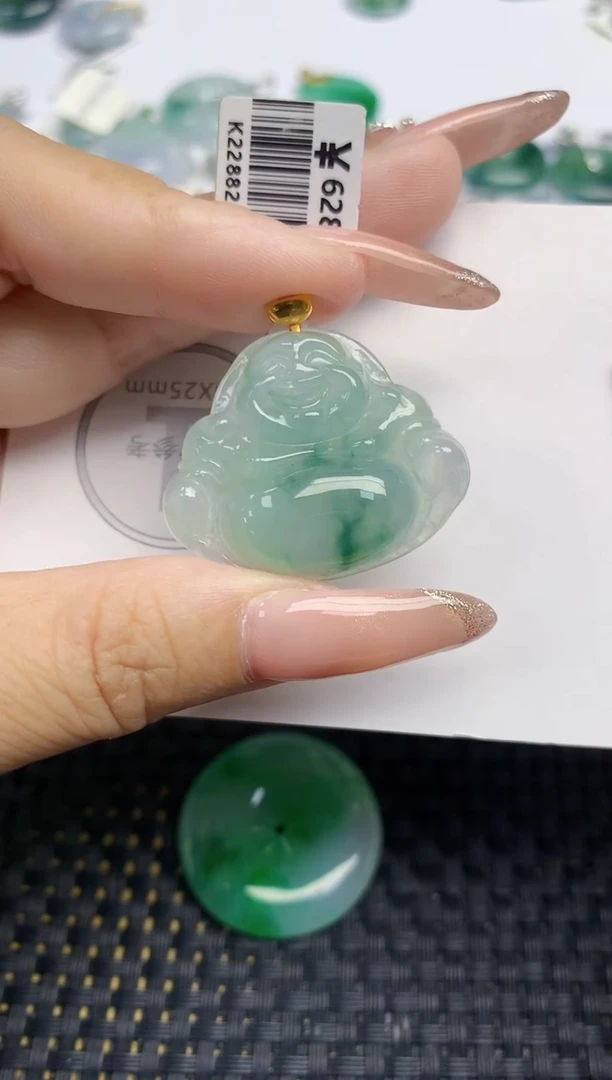 颈饰18K金镶嵌翡翠天然缅甸A货翡翠百元以上9元证书费自理