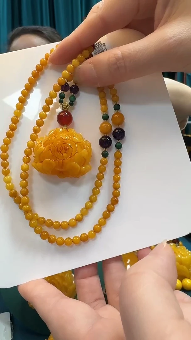 未镶嵌吊坠(赠链)琥珀蜜蜡牡丹花套装