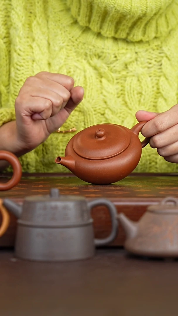 茶壶紫砂纯红降坡钵盂-160