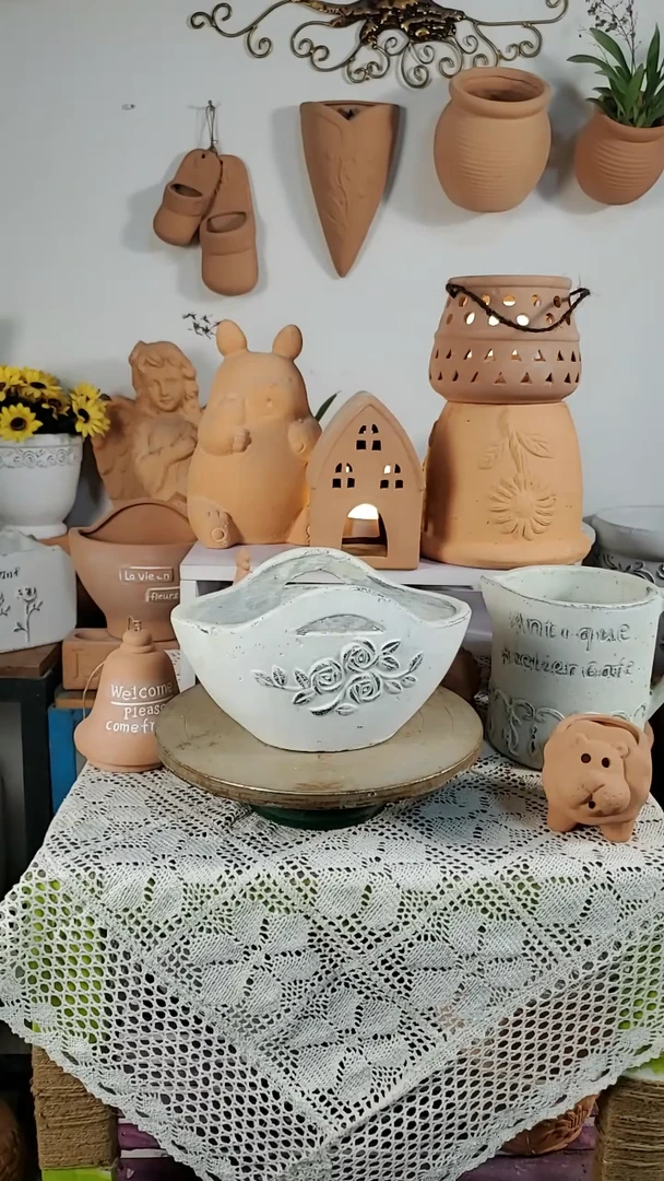 魁**辰红陶花盆 复古白色 1个装 花篮盆3333