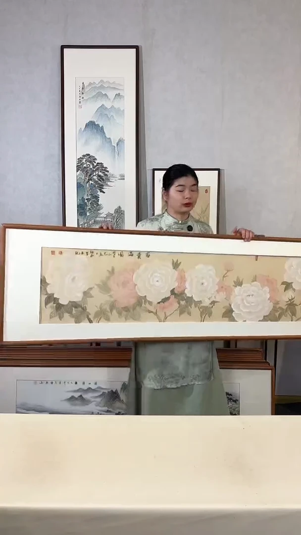 国画手绘*富贵满园52*172cm带框发货