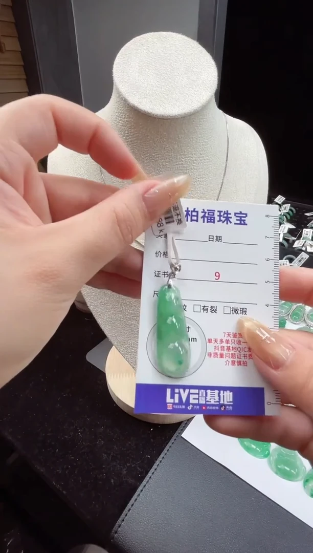 吊坠(赠链)银S925镶嵌石英质玉（非洲翠）23.214豆子