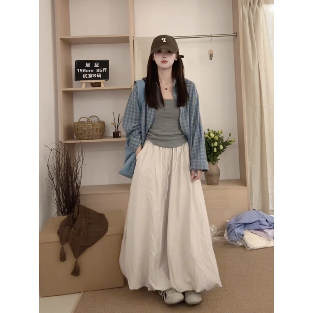 【旦旦专属】蓬蓬花苞裙女2025春夏新款高腰a字伞裙中长款半身裙
