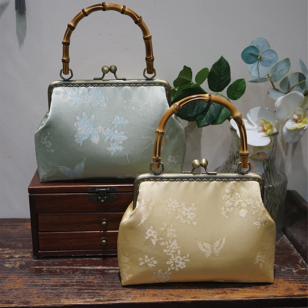 织金提花花间鸟舞国风复古百搭竹节把手工包包口金包旗袍汉服搭配