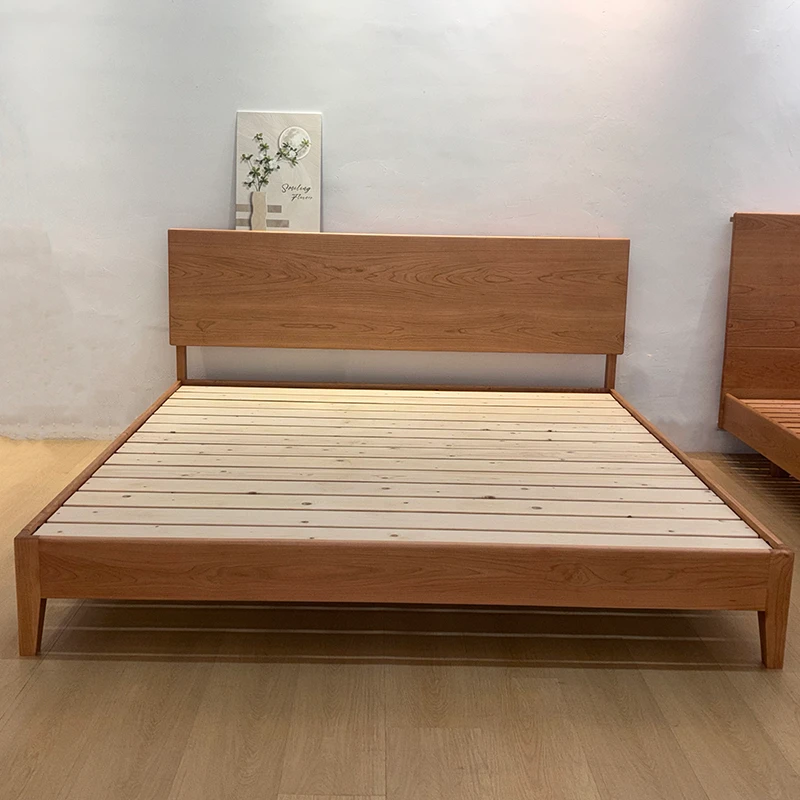 北美樱桃木原木床北欧简约主卧双人床小户型定制实用床家用