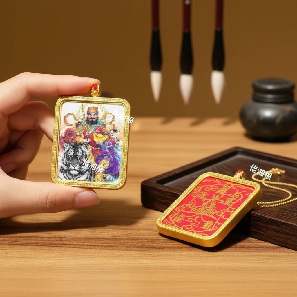 佬湘根五路令唐卡吊坠赵公明金卡牌挂坠双面手工挂件精美方牌定制