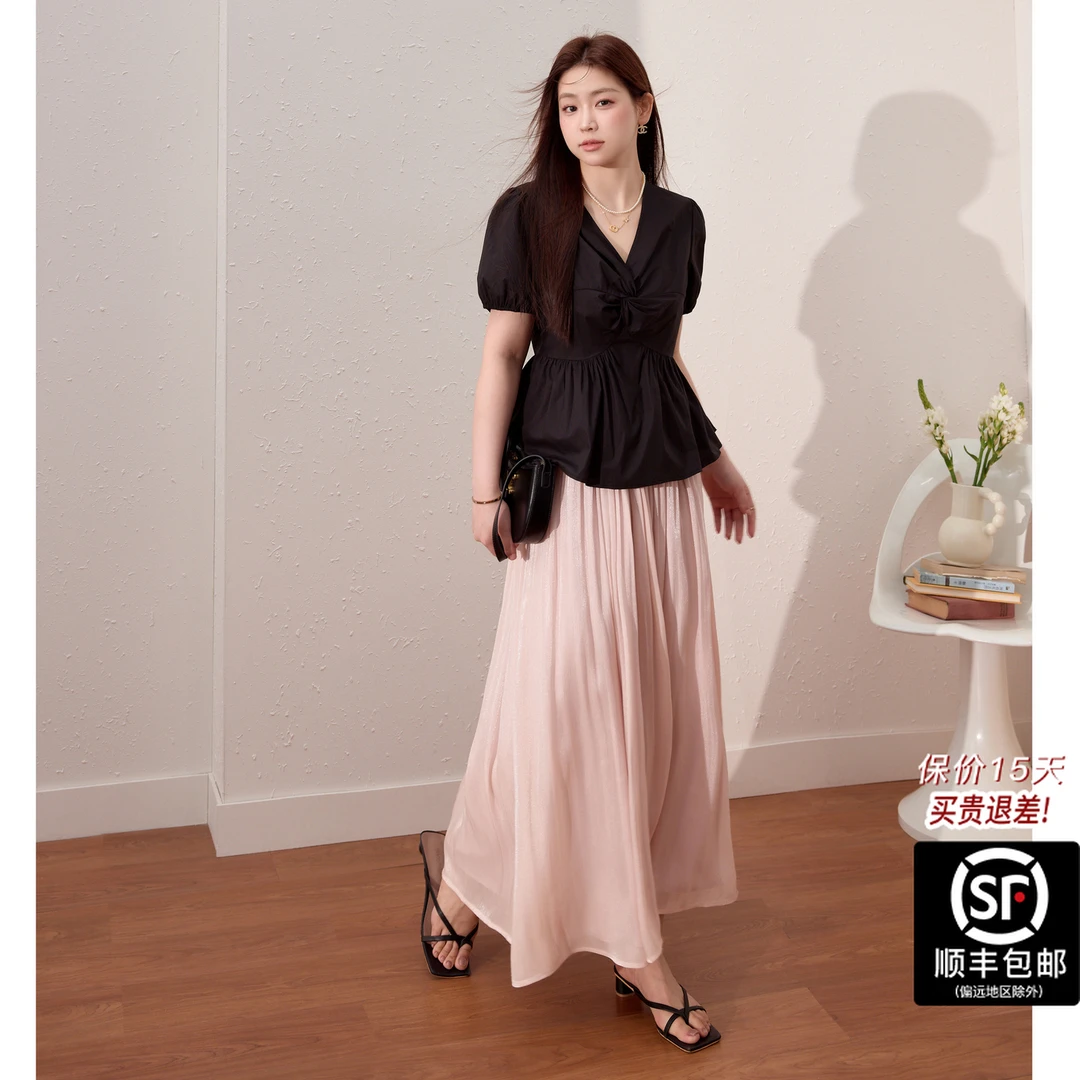 蓝语大码女装设计感扭结短袖小衫显瘦仙气半身裙夏遮肉套装R09280