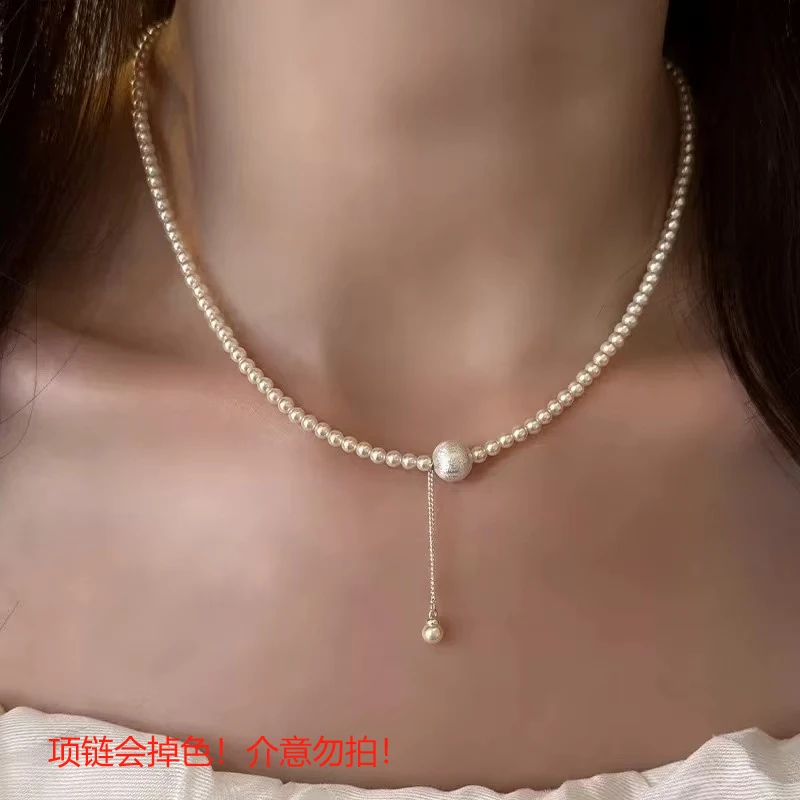 非金属仿珍珠项链 珍珠流苏锁骨链