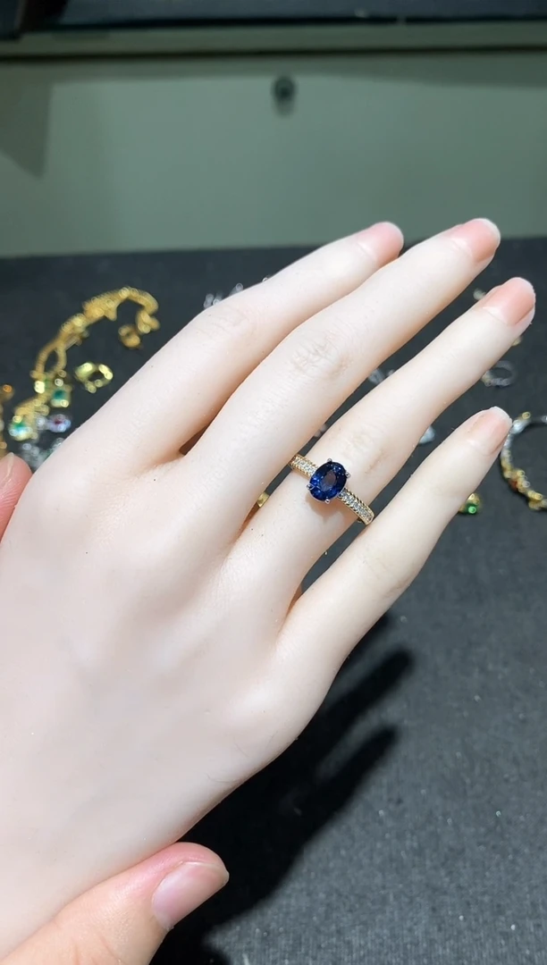 戒指蓝宝石银S925镶嵌戒指