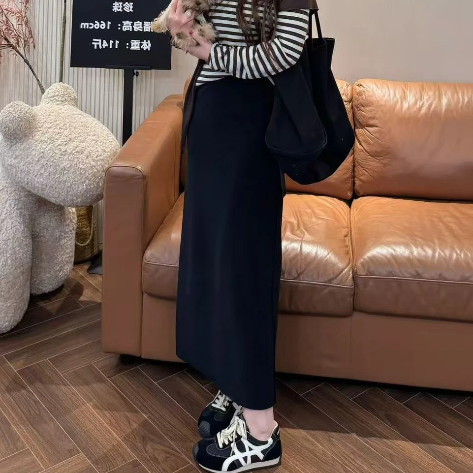 H21高腰双面穿百搭后开叉中长半身裙EH2102出游服装女