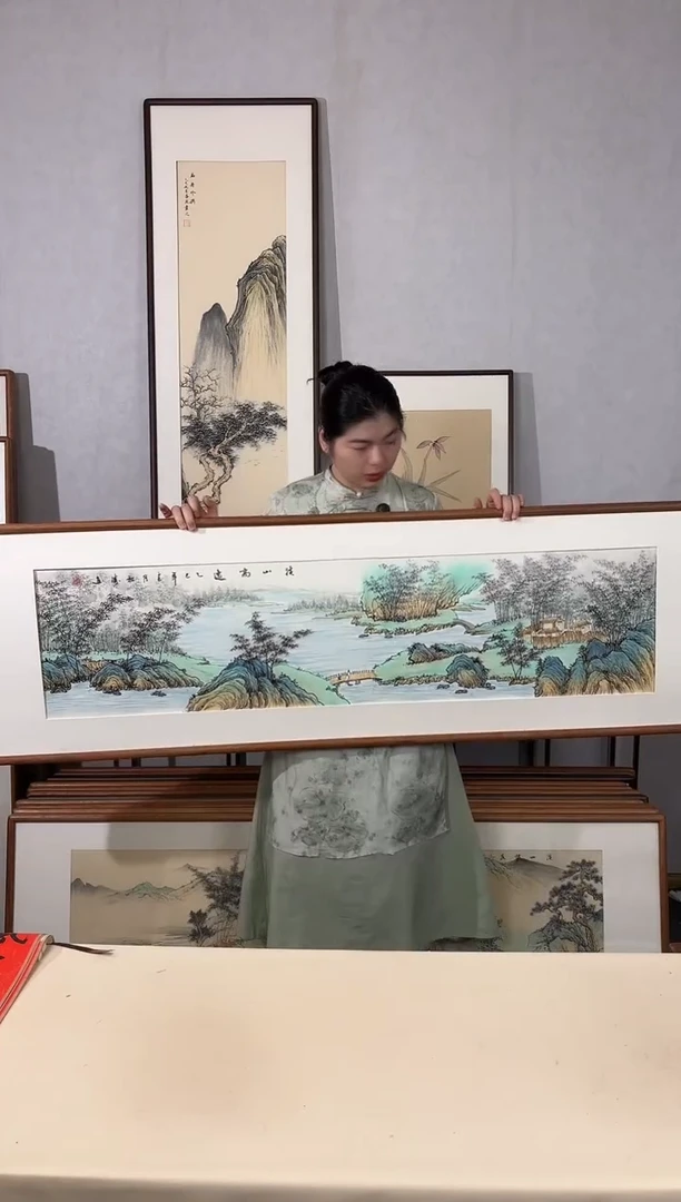 国画手绘*溪山高逸*52*172cm带框发货