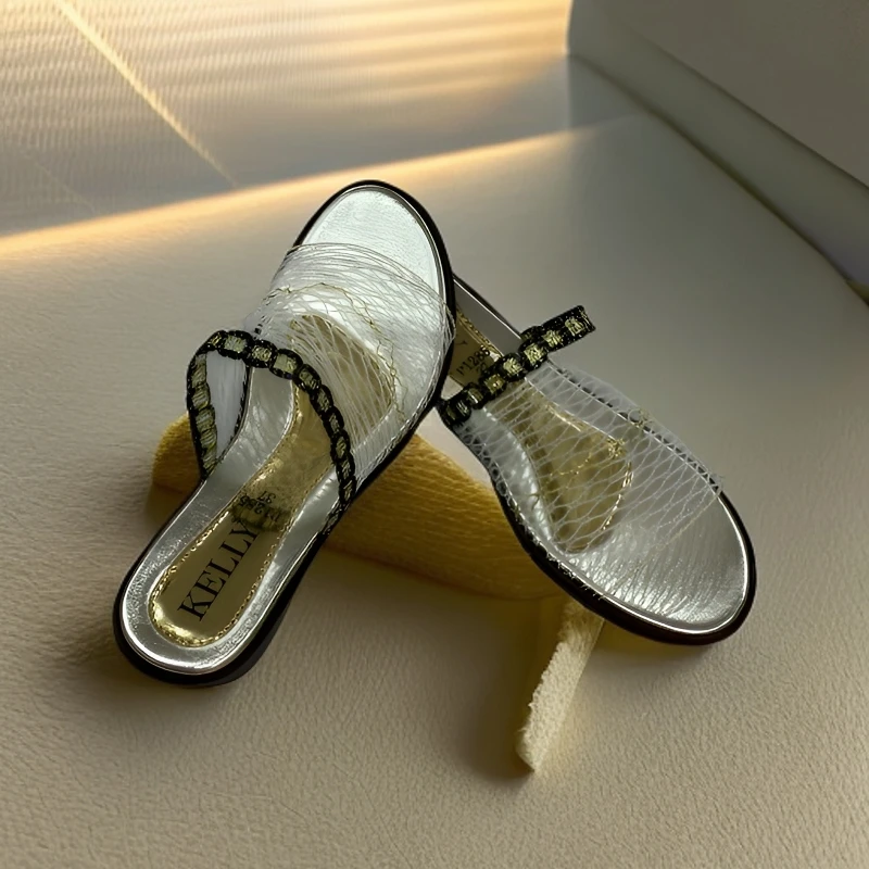 泰国进口夏季结婚陪嫁百搭透气轻便坡跟网拖鞋凉拖鞋防滑 P1285