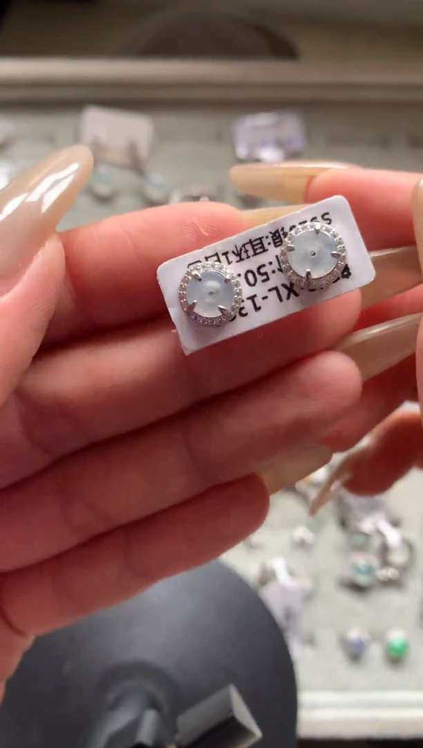 吊坠(不含链)银S925镶嵌翡翠耳饰