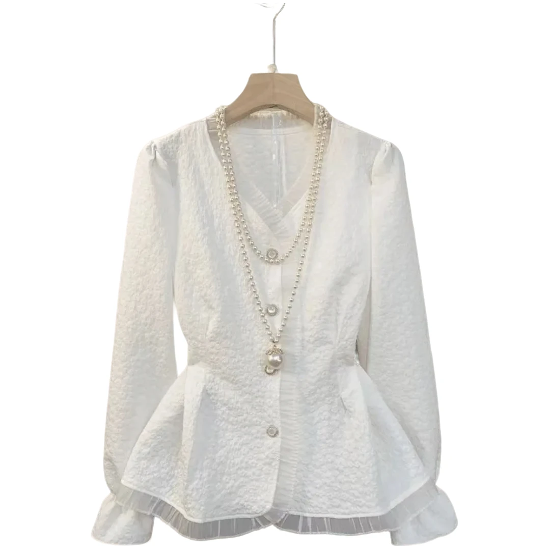 早秋小香风蕾丝拼接气质减龄收腰显瘦百搭上衣