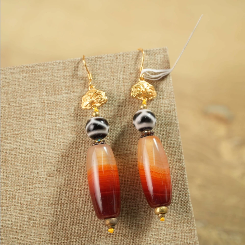 天然精品小龟甲 线珠玛瑙耳钩/GZ90302