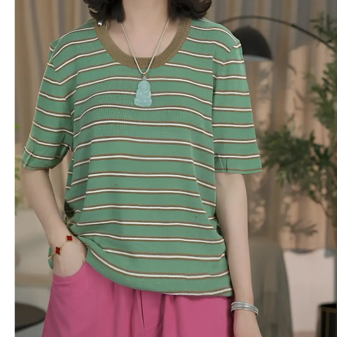 【DG】夏季新款宽松时尚气质透气百搭圆领短袖T恤针织衫女68222