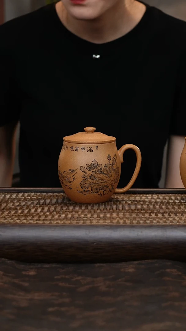 茶杯紫砂黄金段莲莲有余