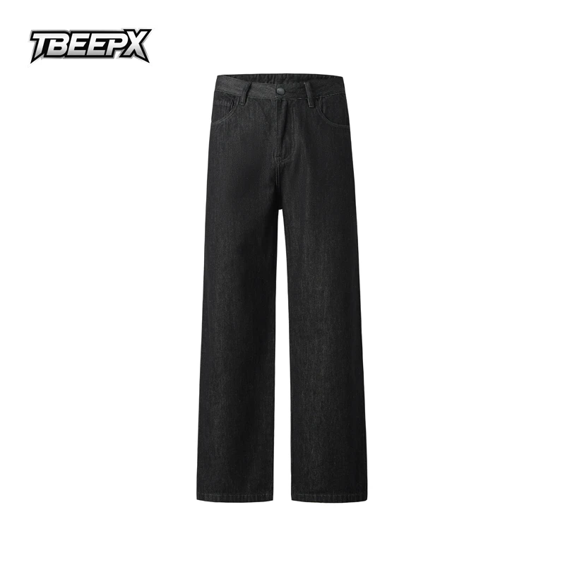 TBEEPX秋季新品单宁蓝牛仔裤子洗水宽松阔腿直筒潮流高街休闲长裤